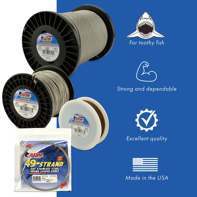 AFW American Fishing Wire 49 Strand, 7x7 Stainless Steel Shark Leader Cable, 600 lb / 273 kg Test, .072 in / 1.83 mm Dia, Bright, 30 ft / 9.2 m - Image 3
